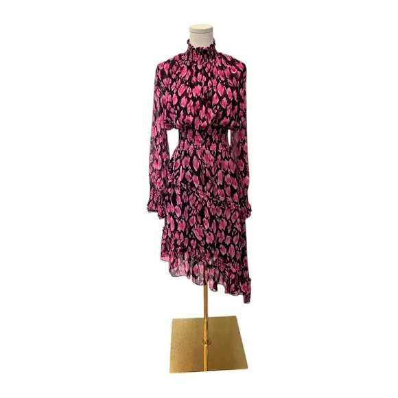 Misa Los Angeles Pink Black Leopard Floral Flowy Dress Size XS NWT $355 MSRP - Picture 3 of 7
